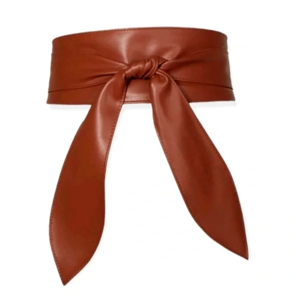 Plus size brown faux leather corset wide waist boho cinch obi belt - Picture 1 of 11